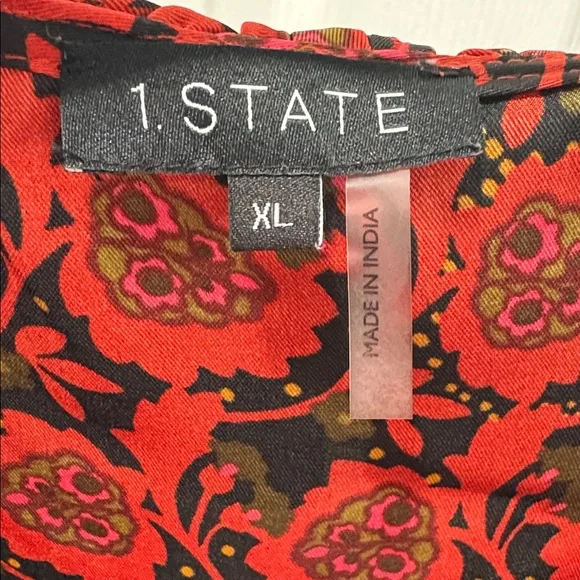 1. State Scarlet and Ebony Patterned Ruffle Blouse - Picture 8 of 13